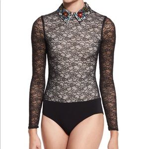Alice + Olivia Floral-Embroidered Lace Bodysuit